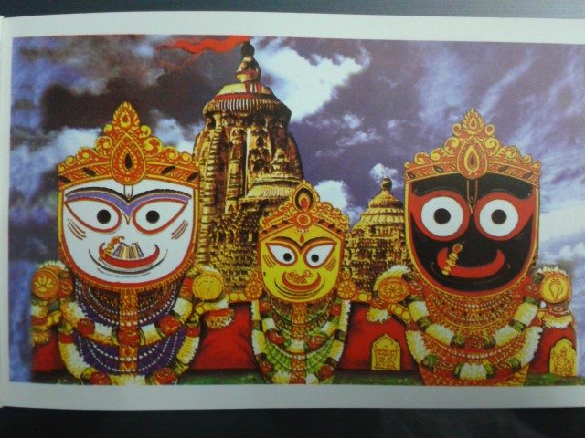  Lord Balabhadra, Goddess Subhadra and Lord Jagannath (Photo taken from a book purchased at Puri)