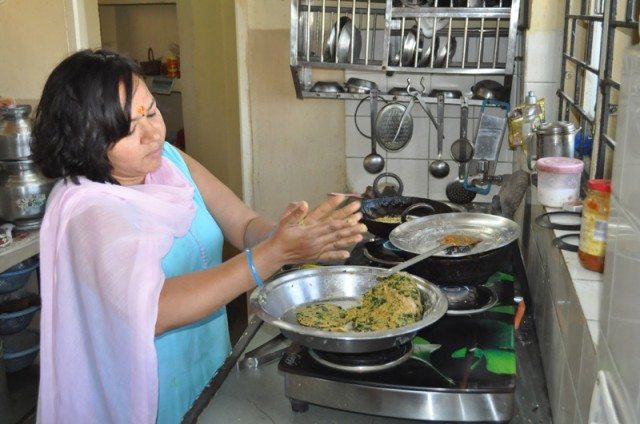 Kavita in her kitchen - preparing breakfast for all of us. 